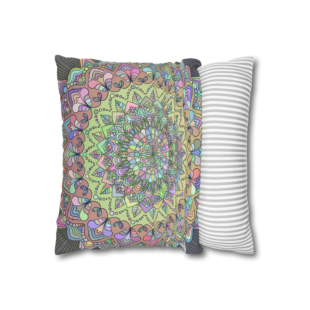 Spun Polyester Square Pillowcase Mandala Art - Original Fine Art - Hand - drawn - Pastel colors - Blululi