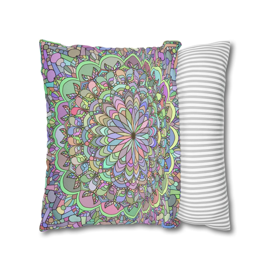 Spun Polyester Square Pillowcase Mandala Art - Original Fine Art - Hand - drawn - Pastel colors - Blululi