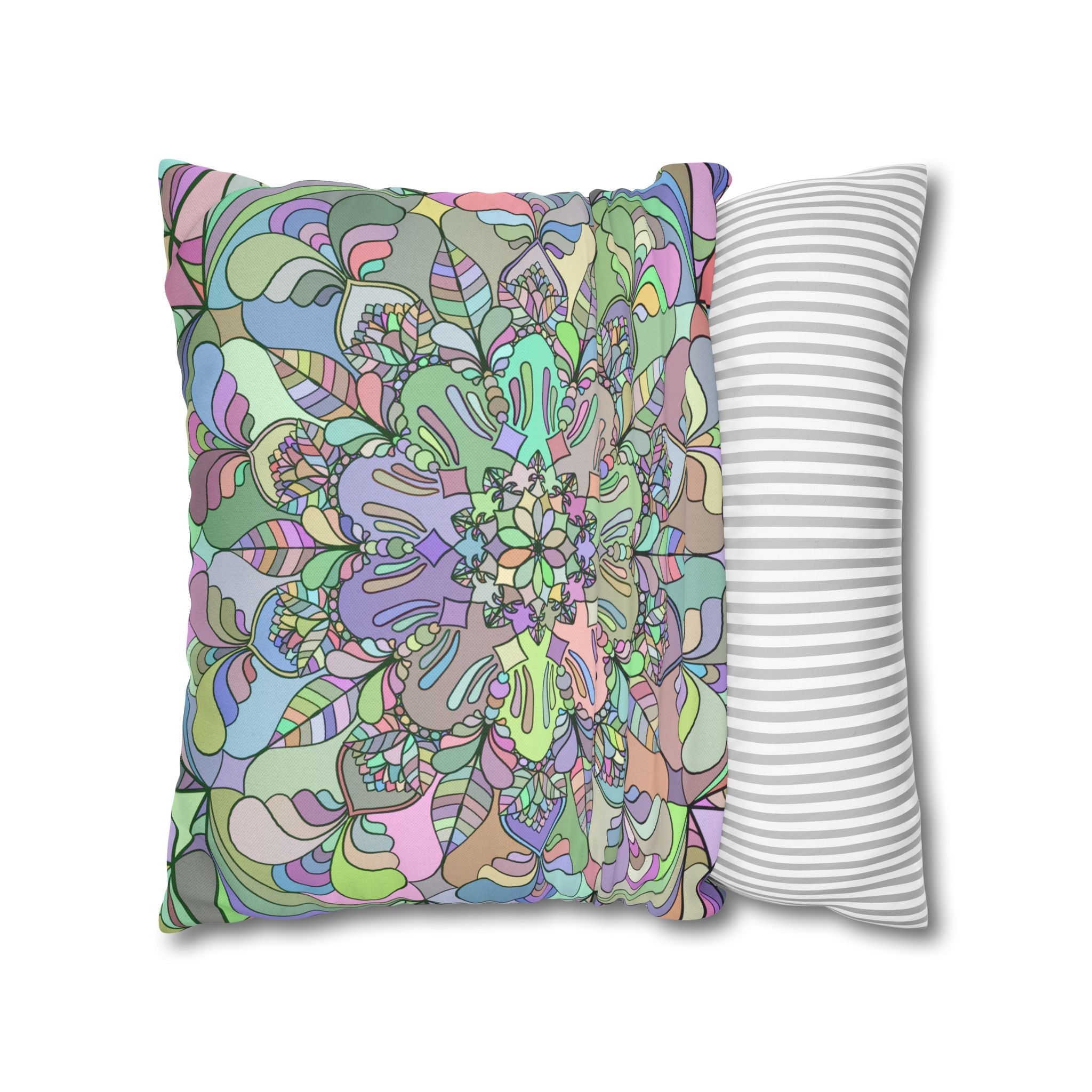 Spun Polyester Square Pillowcase Mandala Art - Original Fine Art - Hand - drawn - Pastel colors - Blululi