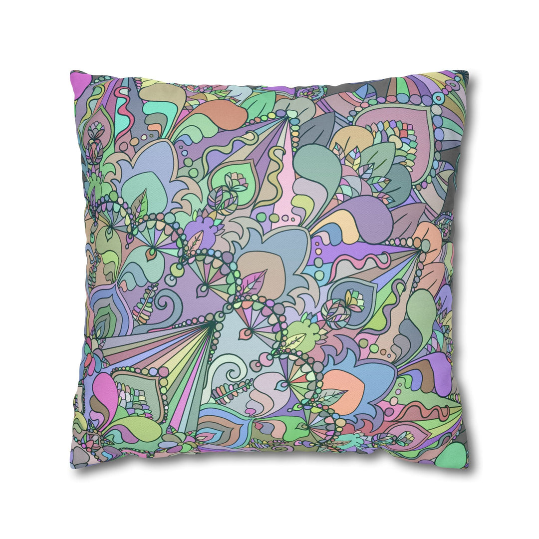 Spun Polyester Square Pillowcase Mandala Art - Original Fine Art - Hand - drawn - Pastel colors - Blululi