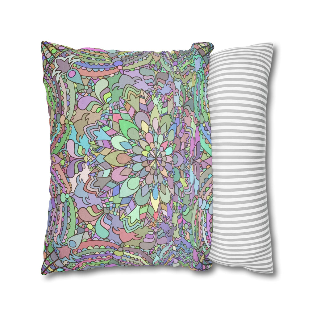 Spun Polyester Square Pillowcase Mandala Art - Original Fine Art - Hand - drawn - Pastel colors - Blululi