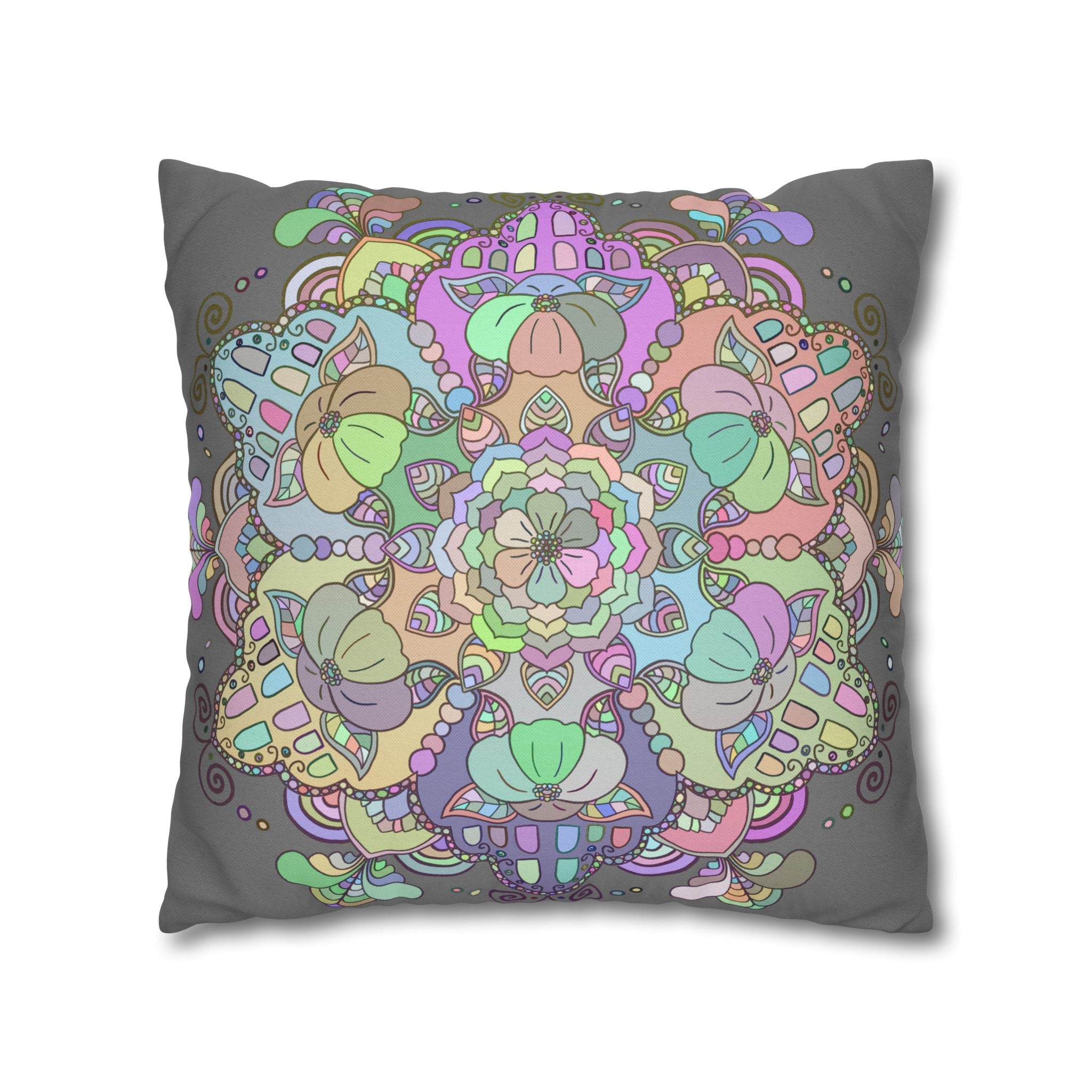 Spun Polyester Square Pillowcase Mandala Art - Original Fine Art - Hand - drawn - Pastel colors - Blululi