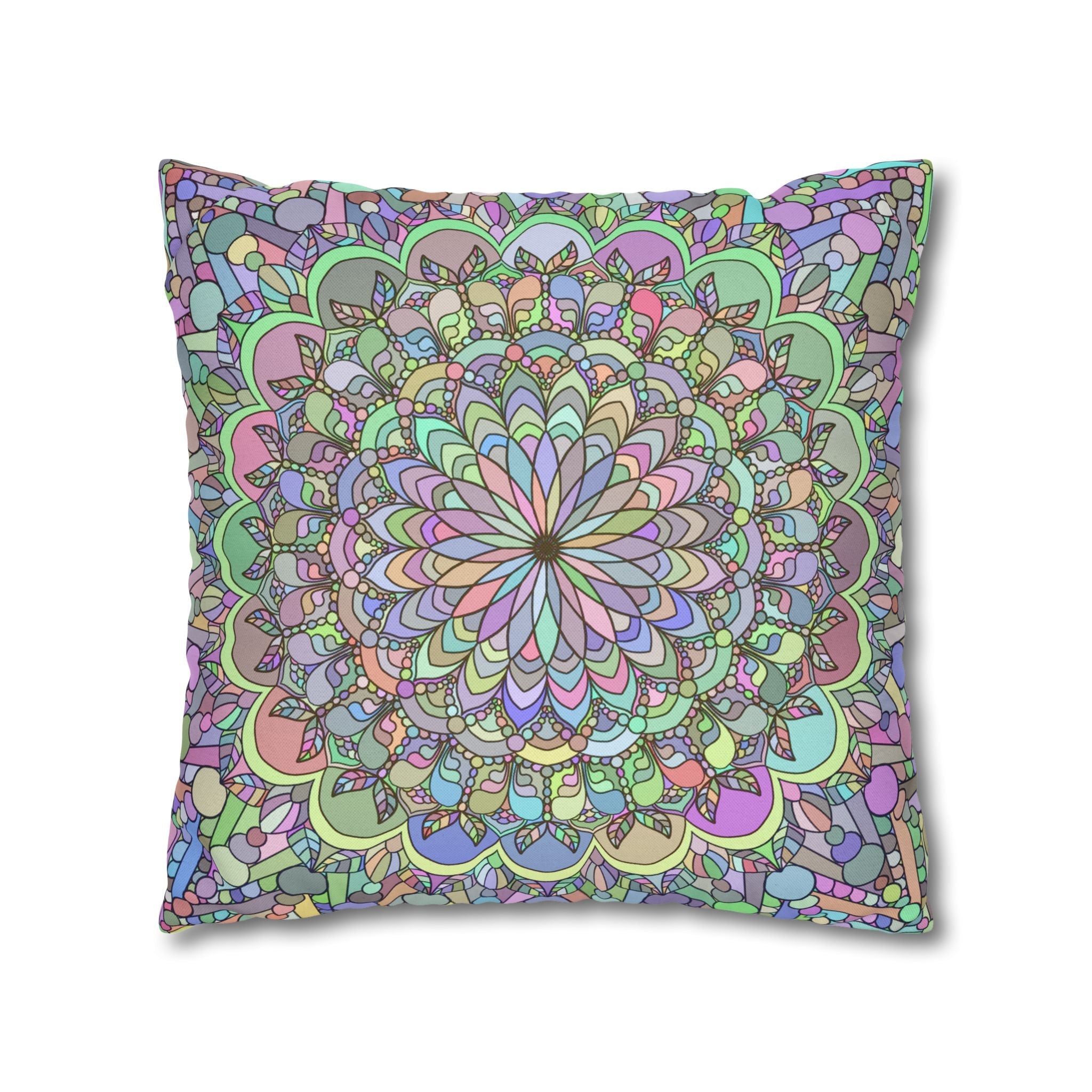 Spun Polyester Square Pillowcase Mandala Art - Original Fine Art - Hand - drawn - Pastel colors - Blululi