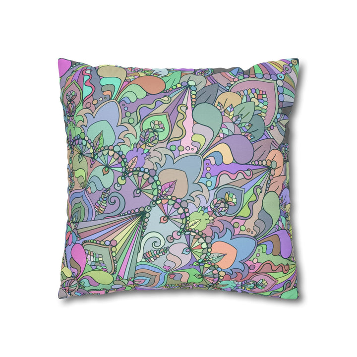 Spun Polyester Square Pillowcase Mandala Art - Original Fine Art - Hand - drawn - Pastel colors - Blululi