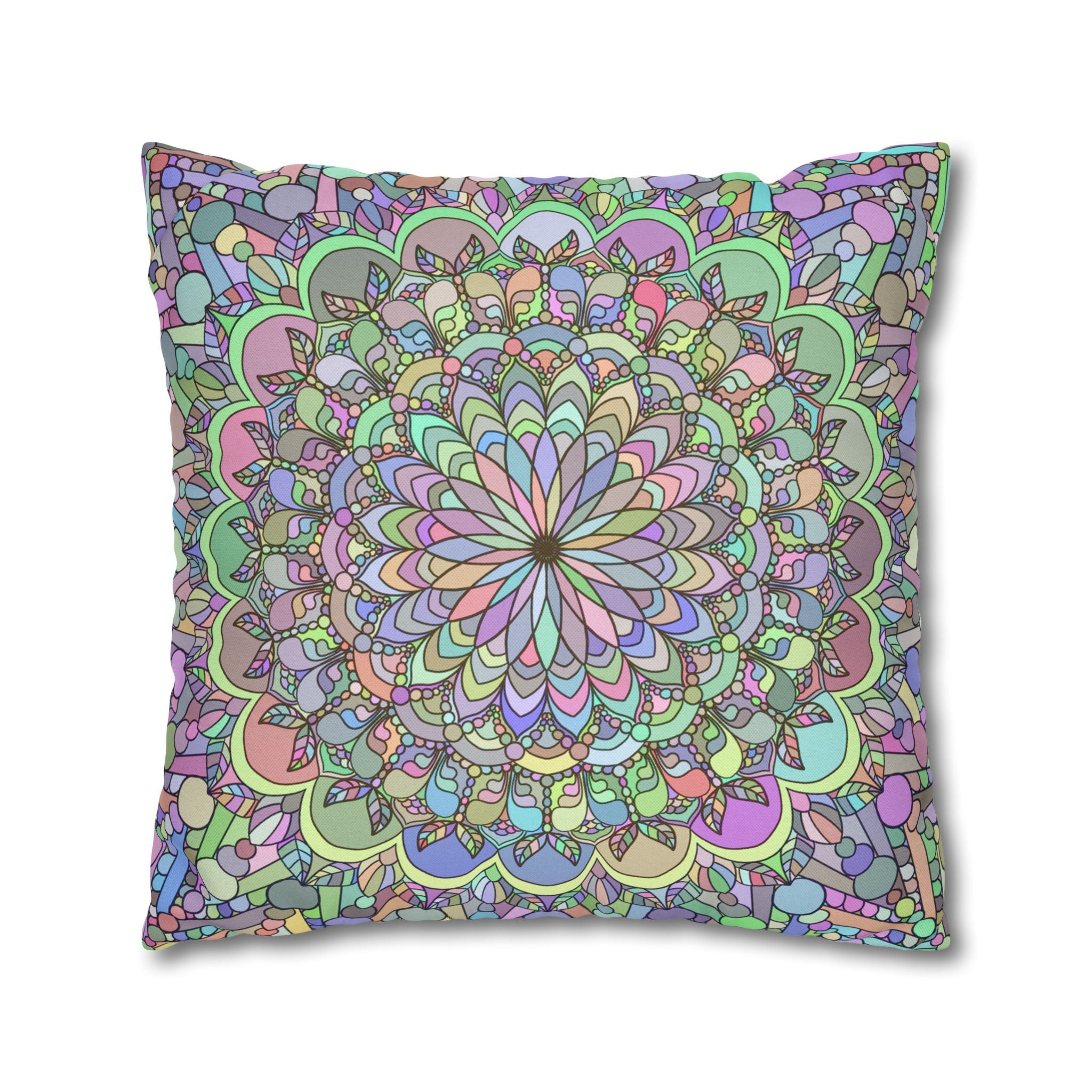 Spun Polyester Square Pillowcase Mandala Art - Original Fine Art - Hand - drawn - Pastel colors - Blululi