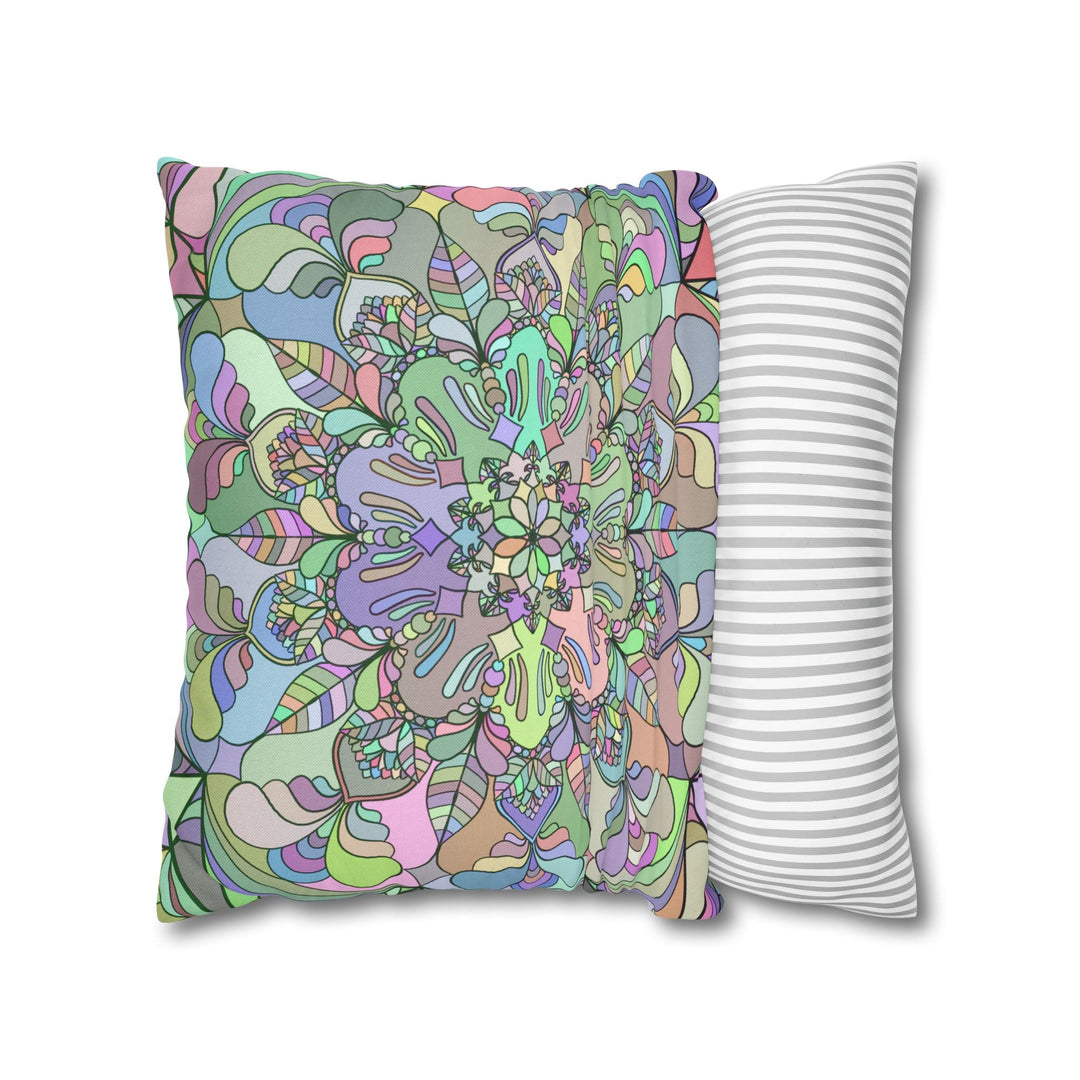 Spun Polyester Square Pillowcase Mandala Art - Original Fine Art - Hand - drawn - Pastel colors - Blululi