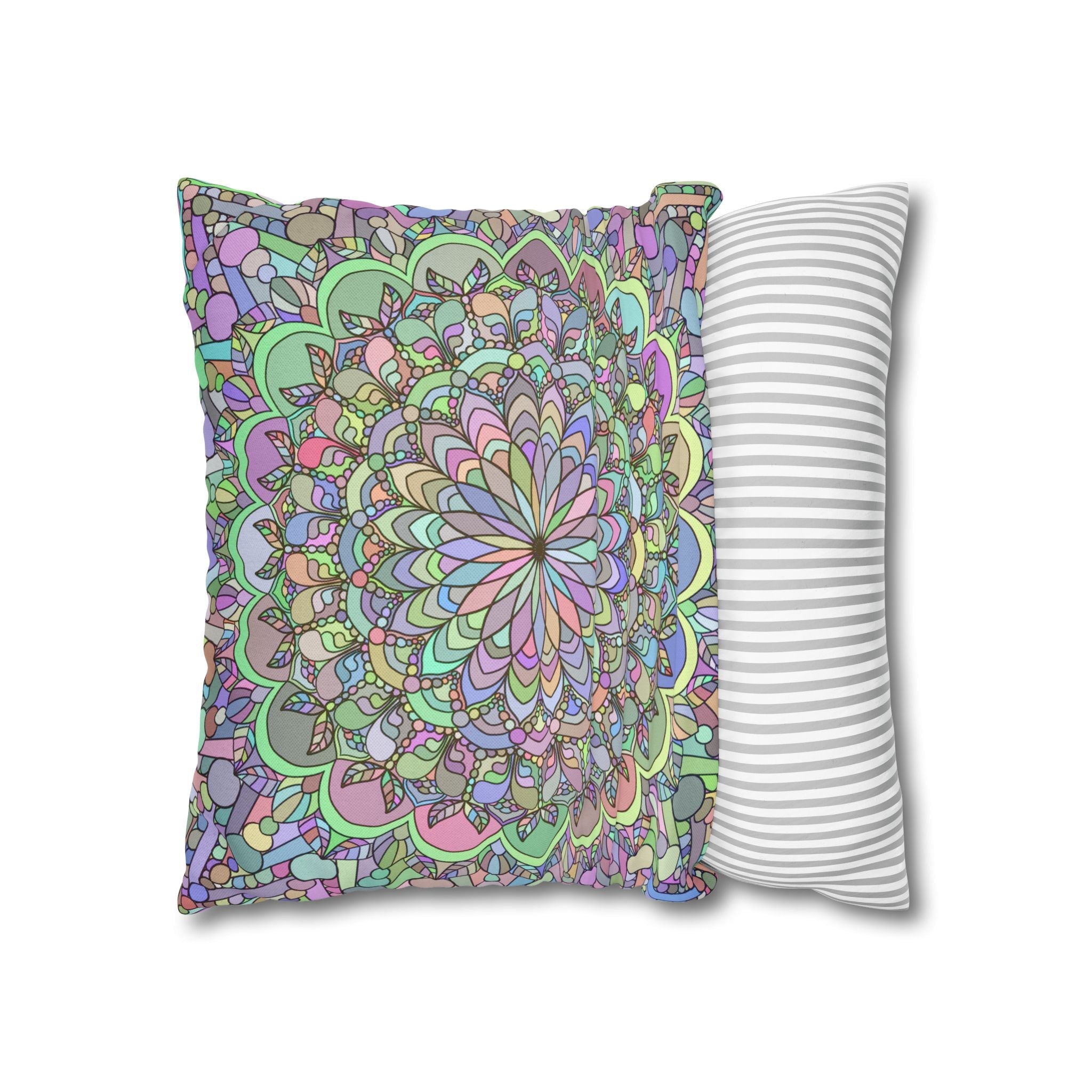 Spun Polyester Square Pillowcase Mandala Art - Original Fine Art - Hand - drawn - Pastel colors - Blululi