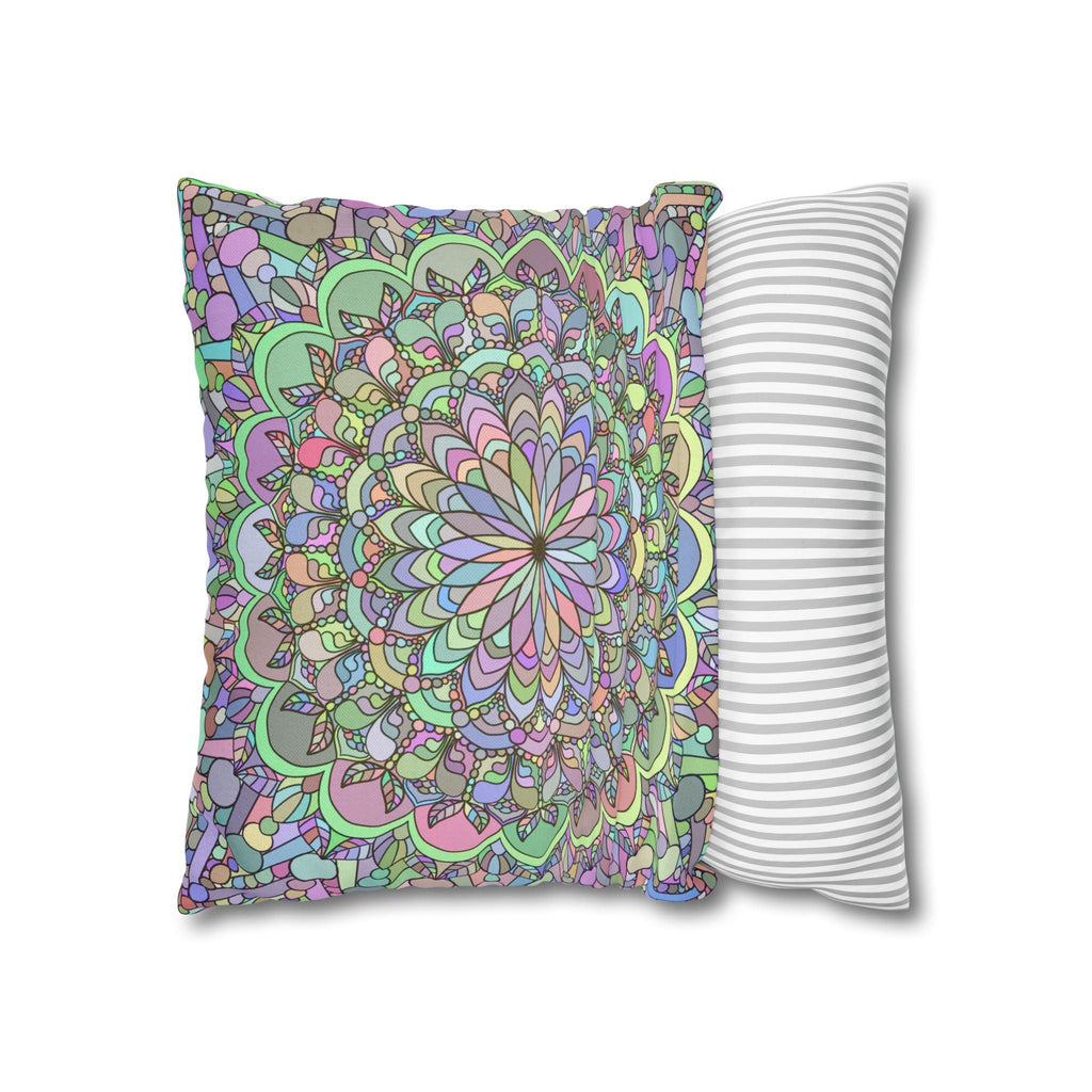 Spun Polyester Square Pillowcase Mandala Art - Original Fine Art - Hand - drawn - Pastel colors - Blululi