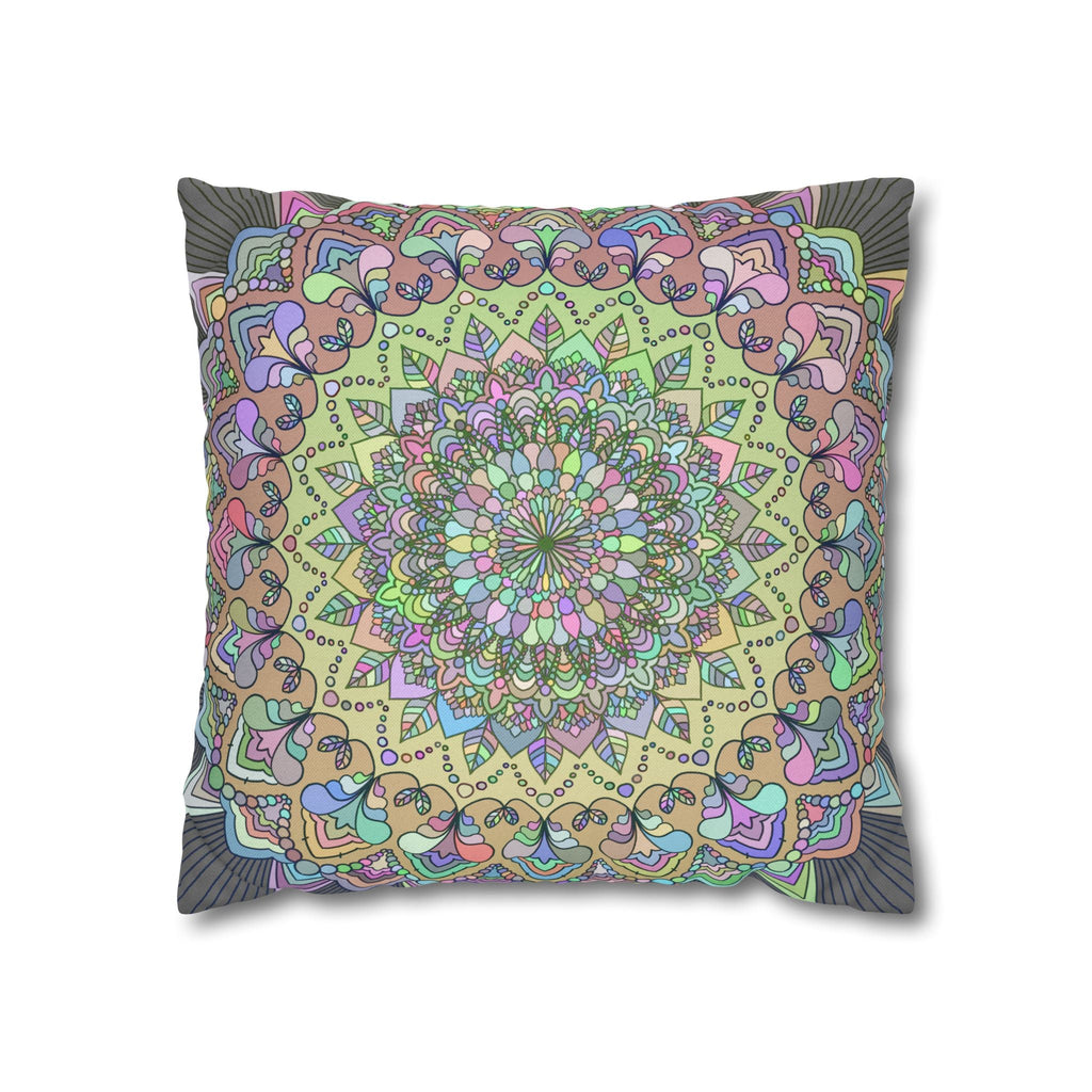 Spun Polyester Square Pillowcase Mandala Art - Original Fine Art - Hand - drawn - Pastel colors - Blululi