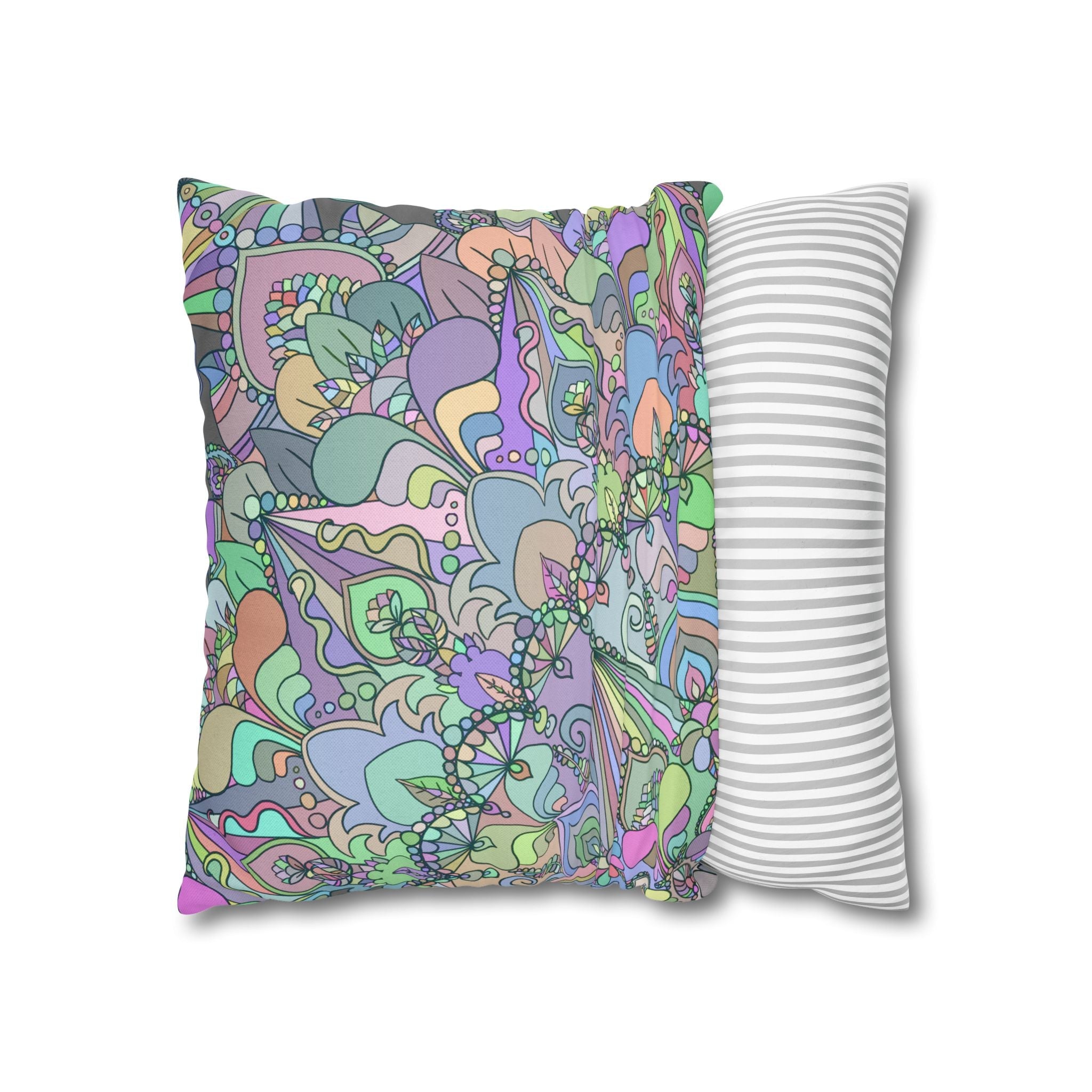 Spun Polyester Square Pillowcase Mandala Art - Original Fine Art - Hand - drawn - Pastel colors - Blululi