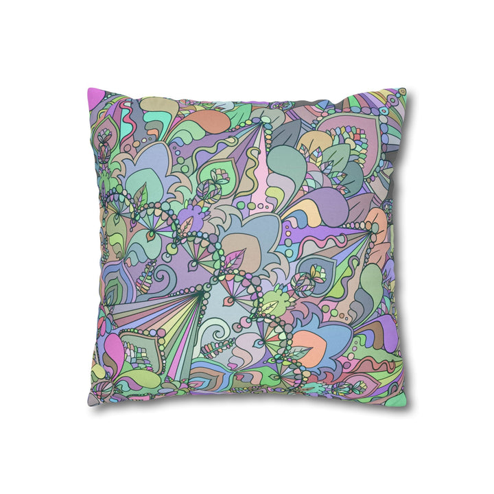 Spun Polyester Square Pillowcase Mandala Art - Original Fine Art - Hand - drawn - Pastel colors - Blululi