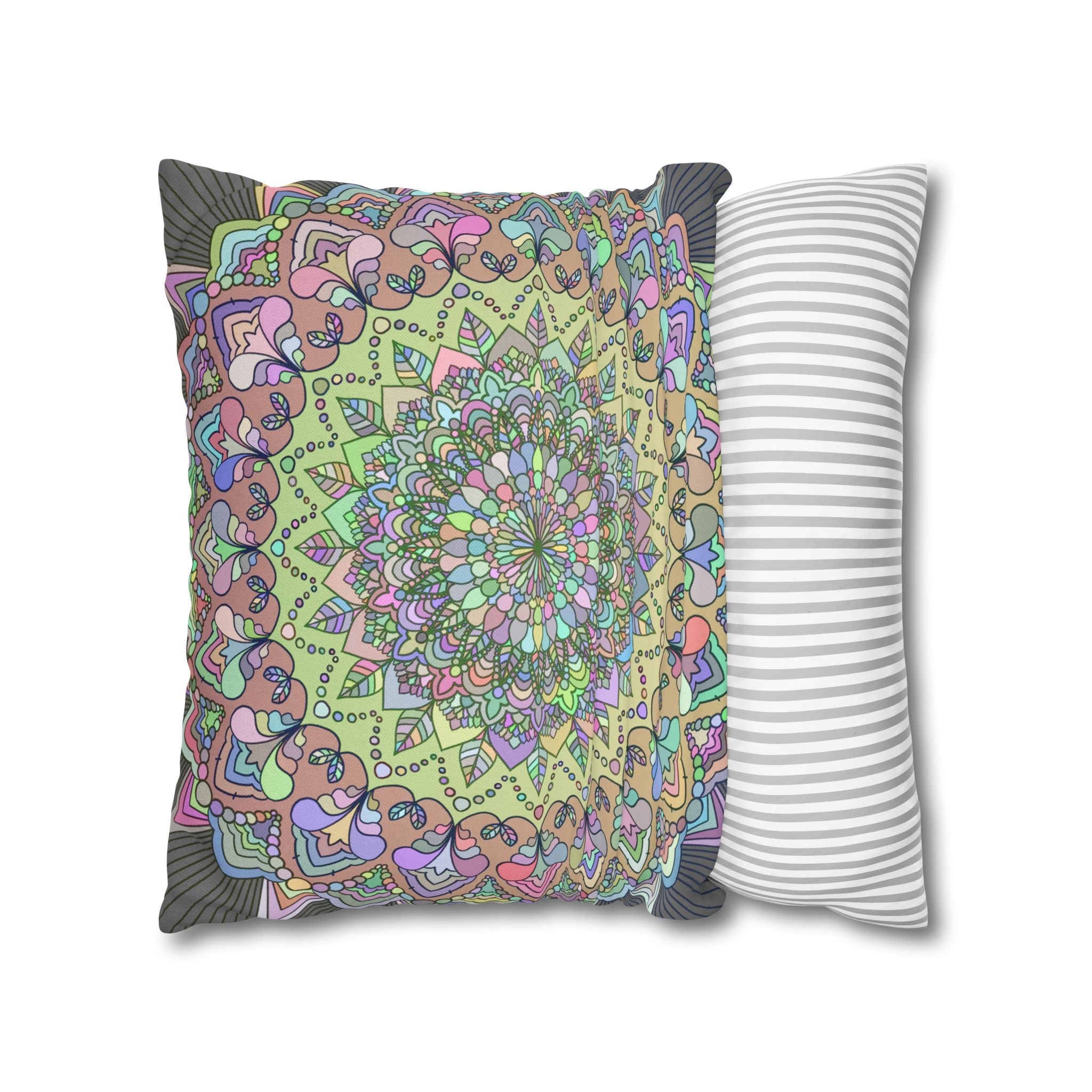 Spun Polyester Square Pillowcase Mandala Art - Original Fine Art - Hand - drawn - Pastel colors - Blululi