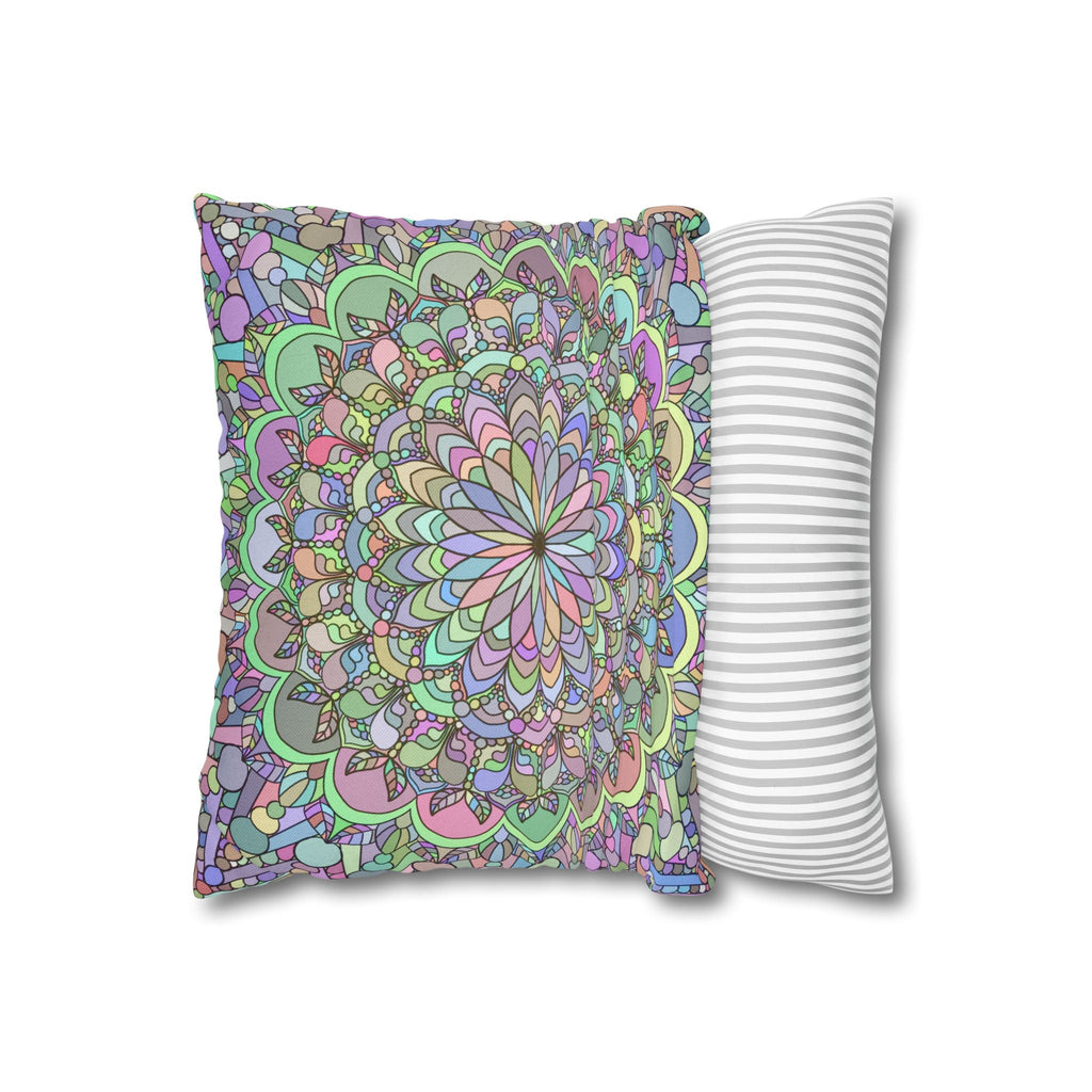 Spun Polyester Square Pillowcase Mandala Art - Original Fine Art - Hand - drawn - Pastel colors - Blululi