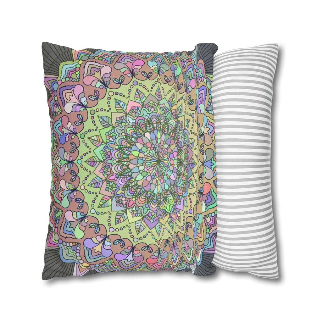 Spun Polyester Square Pillowcase Mandala Art - Original Fine Art - Hand - drawn - Pastel colors - Blululi