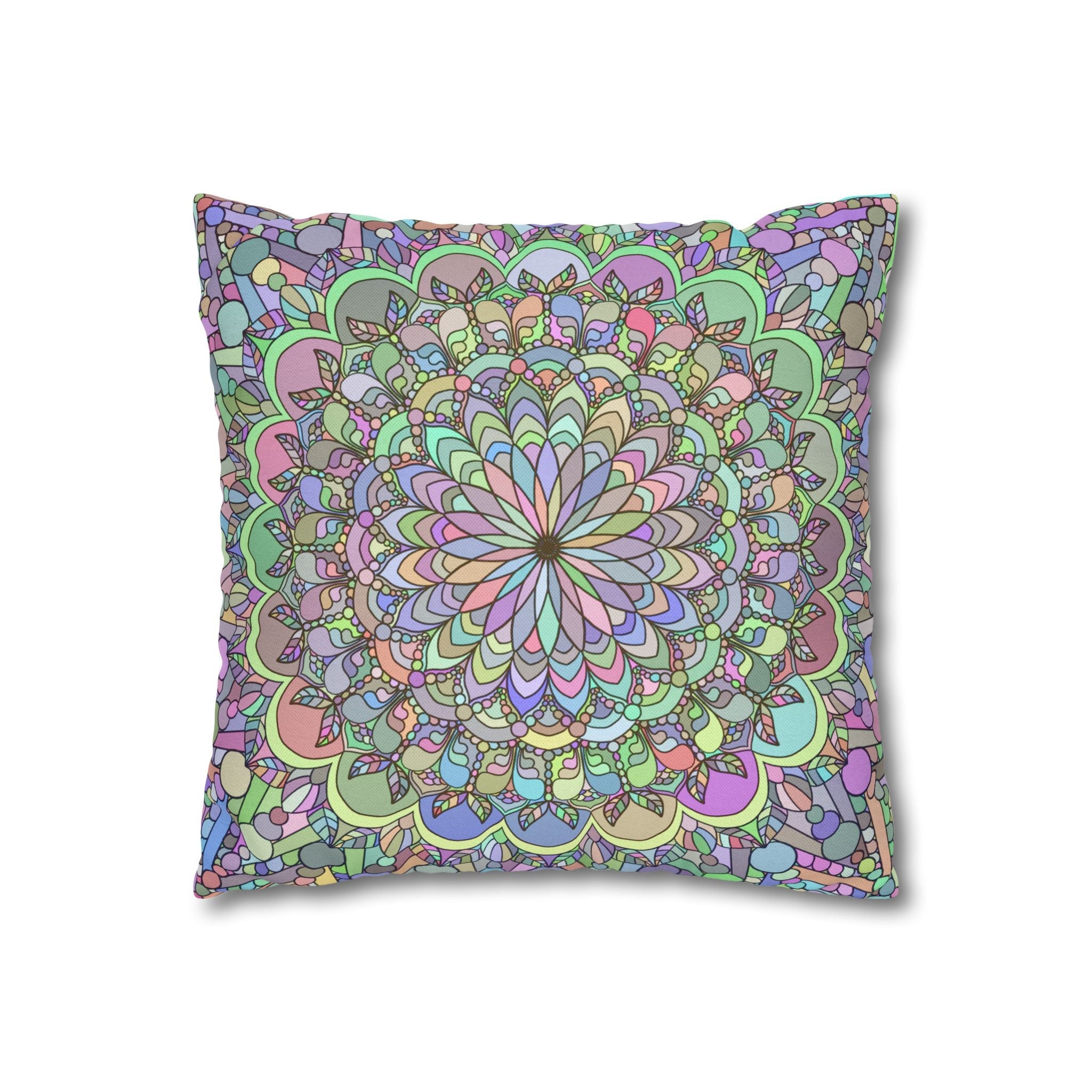 Spun Polyester Square Pillowcase Mandala Art - Original Fine Art - Hand - drawn - Pastel colors - Blululi