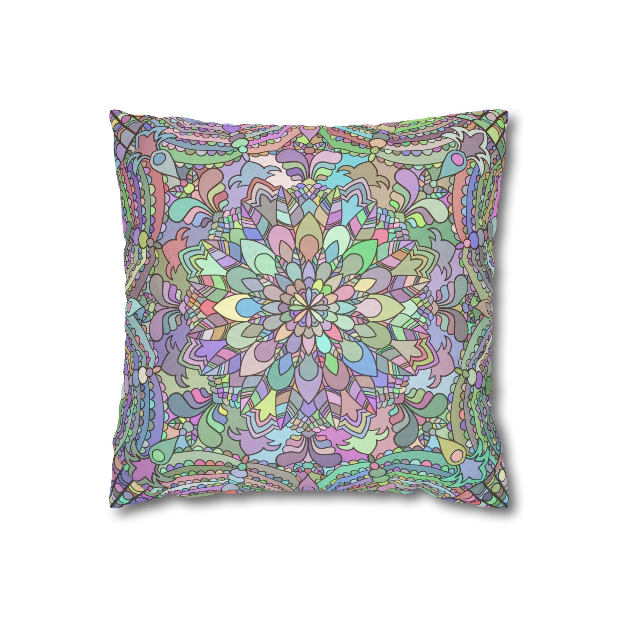 Spun Polyester Square Pillowcase Mandala Art - Original Fine Art - Hand - drawn - Pastel colors - Blululi