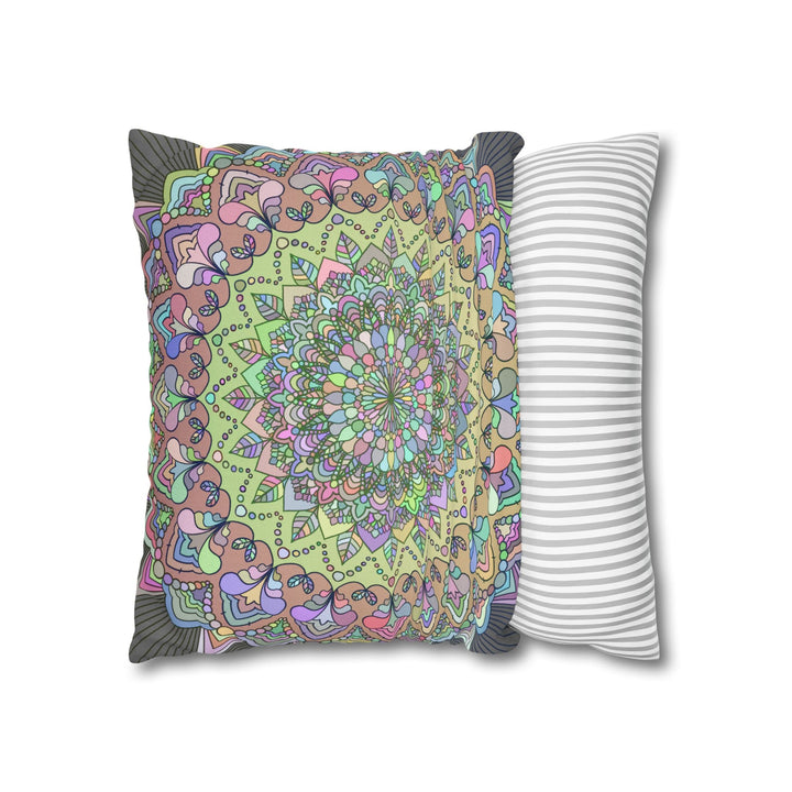 Spun Polyester Square Pillowcase Mandala Art - Original Fine Art - Hand - drawn - Pastel colors - Blululi