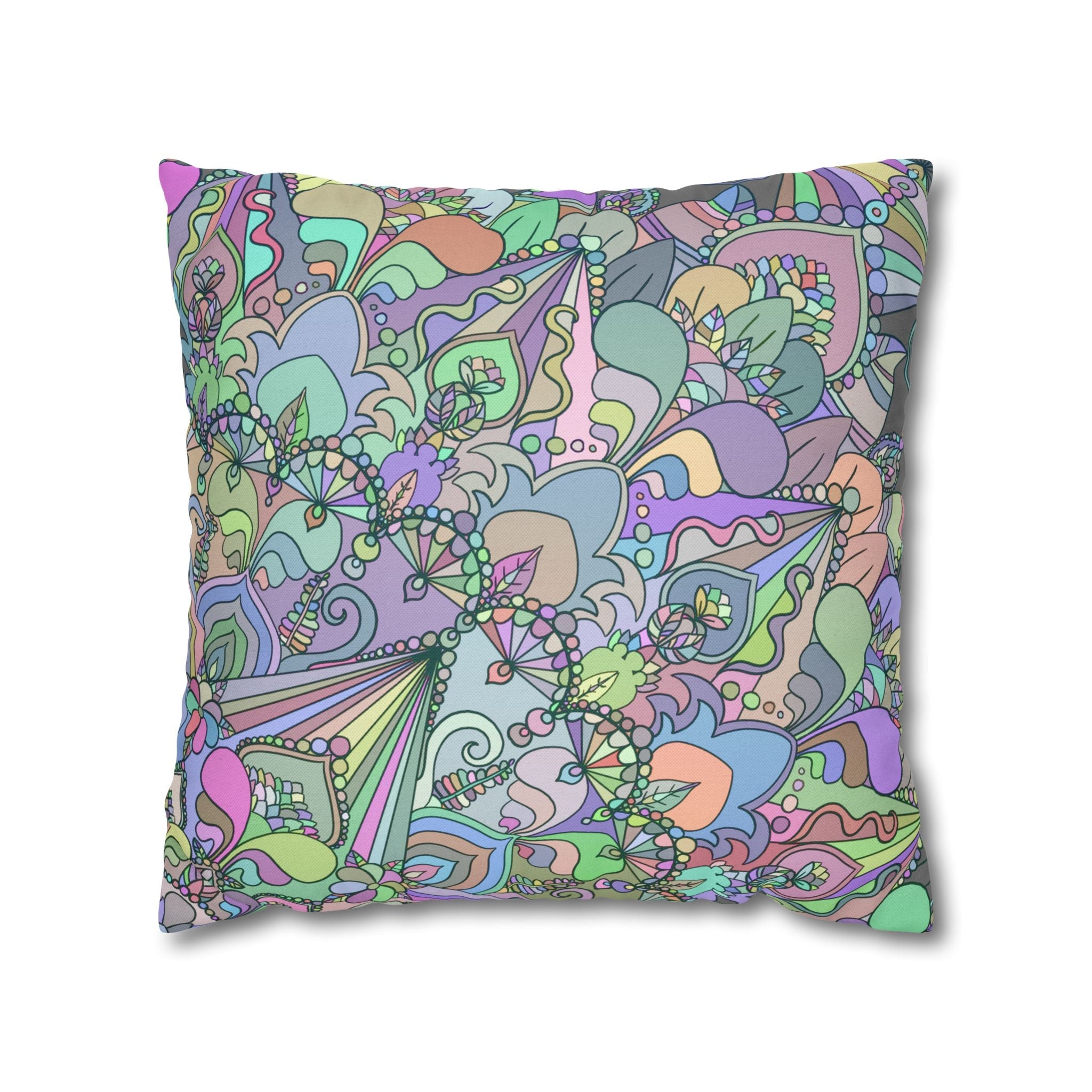 Spun Polyester Square Pillowcase Mandala Art - Original Fine Art - Hand - drawn - Pastel colors - Blululi