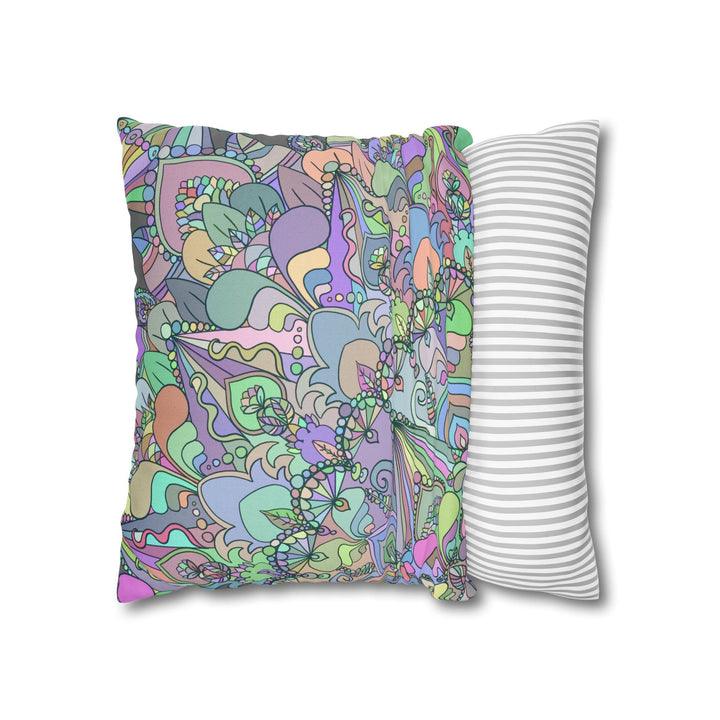 Spun Polyester Square Pillowcase Mandala Art - Original Fine Art - Hand - drawn - Pastel colors - Blululi