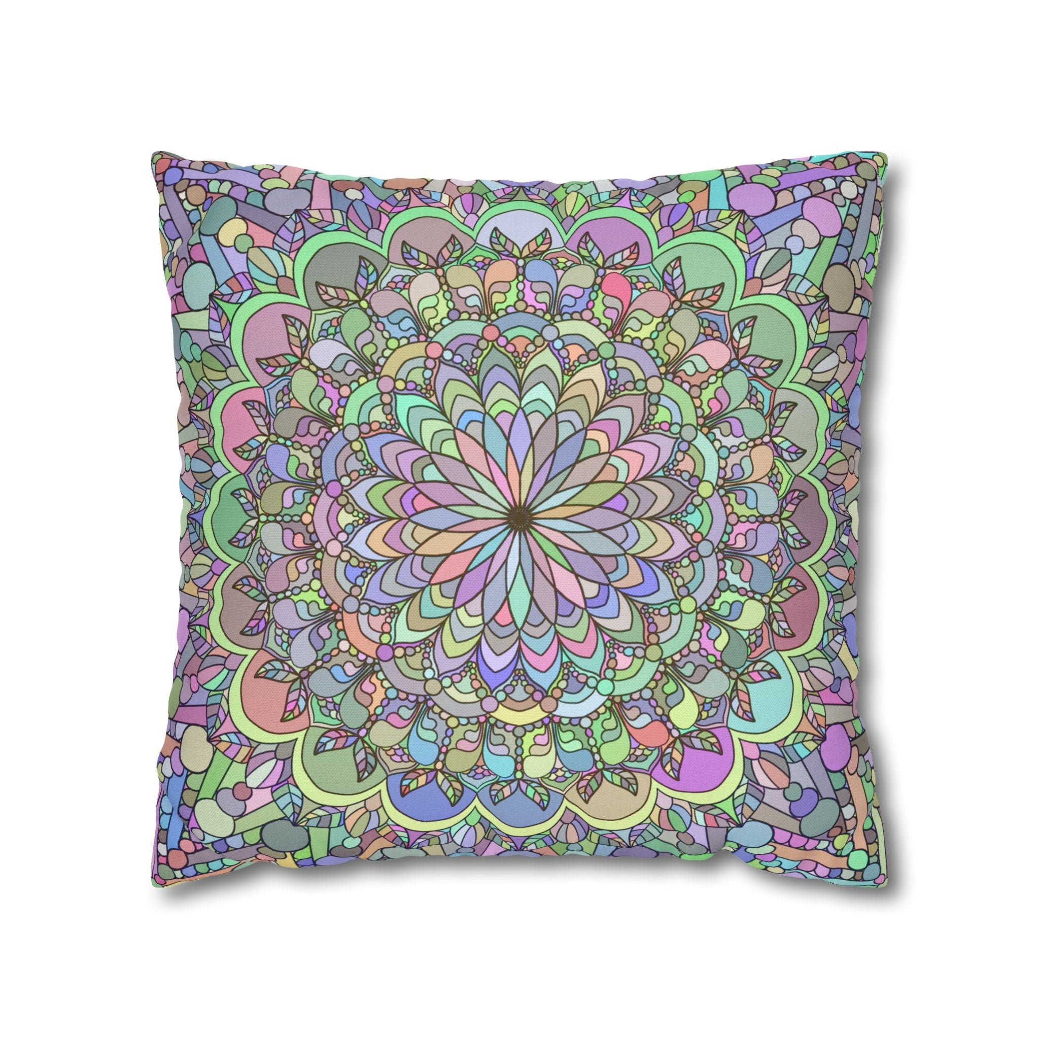 Spun Polyester Square Pillowcase Mandala Art - Original Fine Art - Hand - drawn - Pastel colors - Blululi