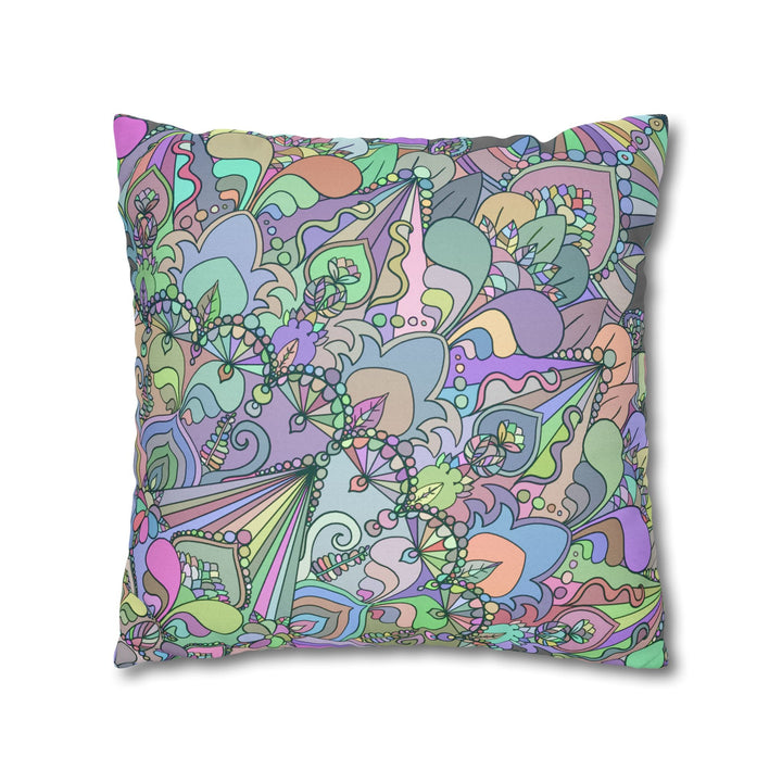 Spun Polyester Square Pillowcase Mandala Art - Original Fine Art - Hand - drawn - Pastel colors - Blululi