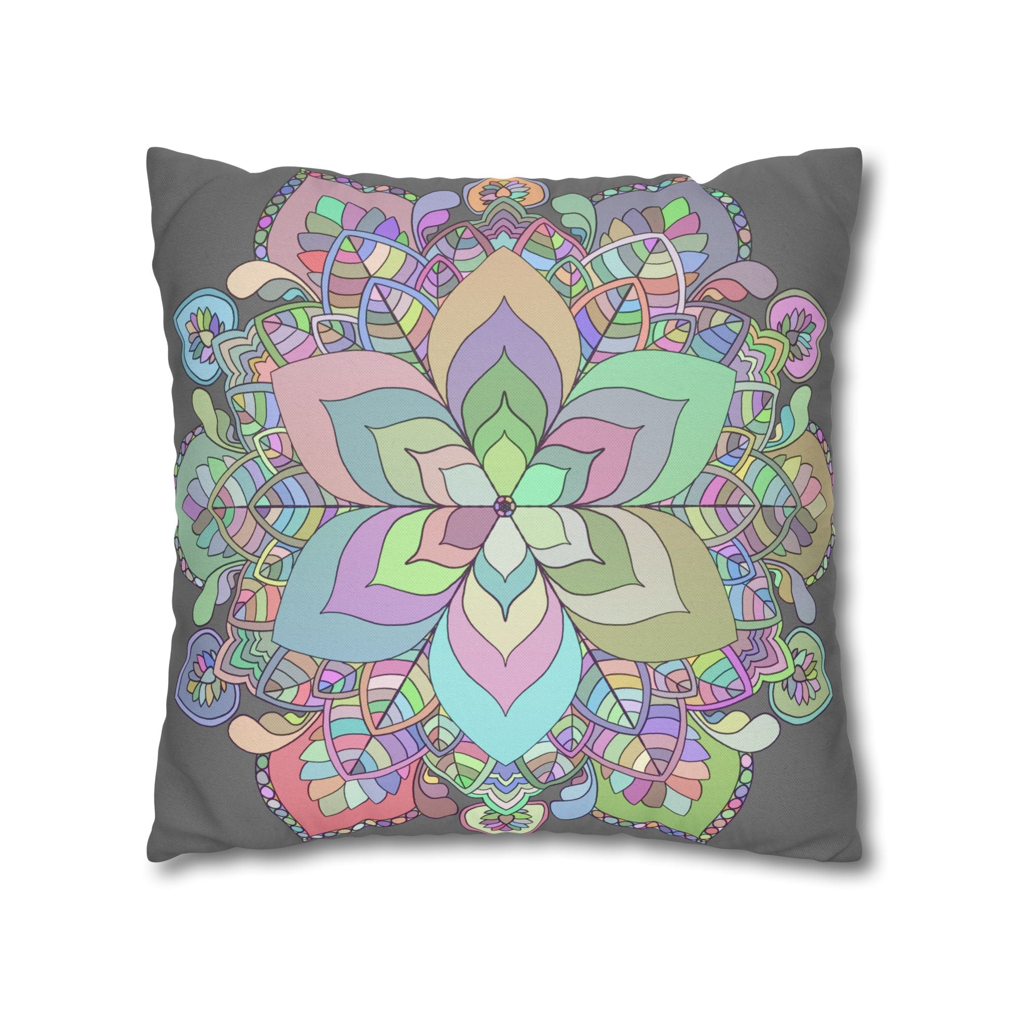 Spun Polyester Square Pillowcase Mandala Art - Original Fine Art - Hand - drawn - Pastel colors - Blululi