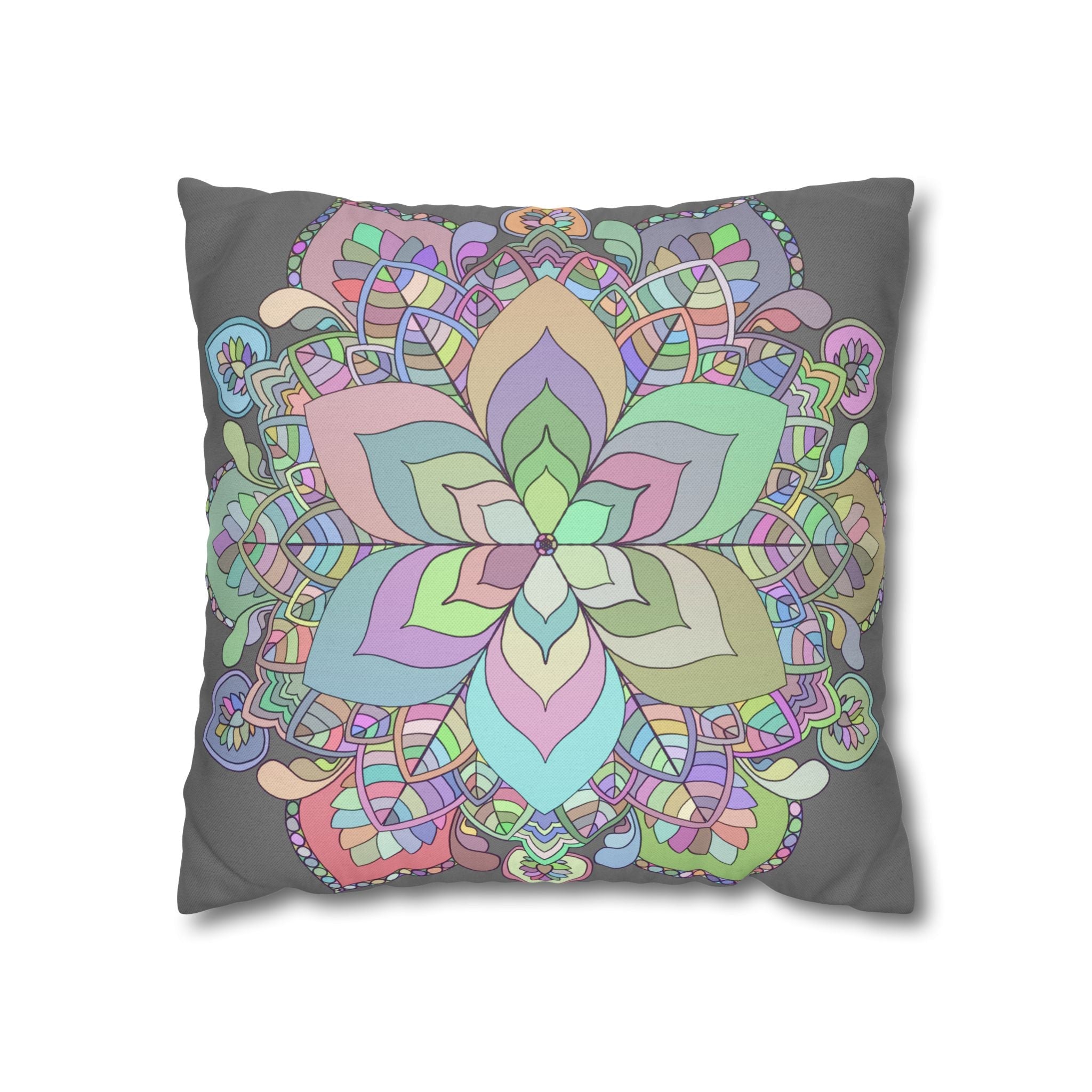 Spun Polyester Square Pillowcase Mandala Art - Original Fine Art - Hand - drawn - Pastel colors - Blululi