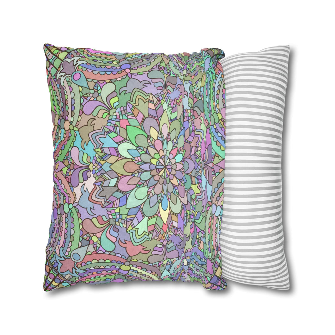 Spun Polyester Square Pillowcase Mandala Art - Original Fine Art - Hand - drawn - Pastel colors - Blululi