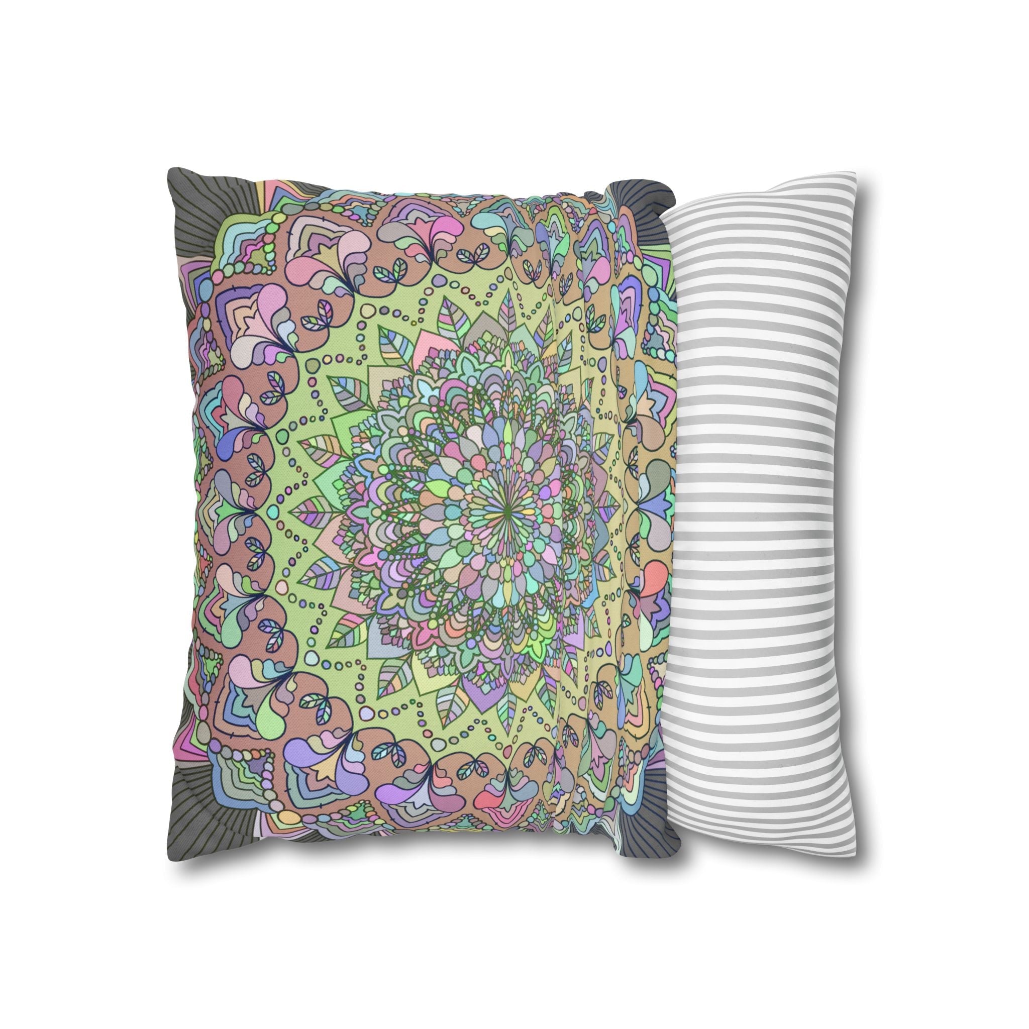 Spun Polyester Square Pillowcase Mandala Art - Original Fine Art - Hand - drawn - Pastel colors - Blululi