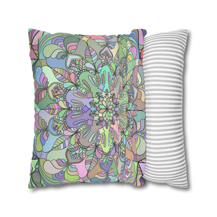 Spun Polyester Square Pillowcase Mandala Art - Original Fine Art - Hand - drawn - Pastel colors - Blululi