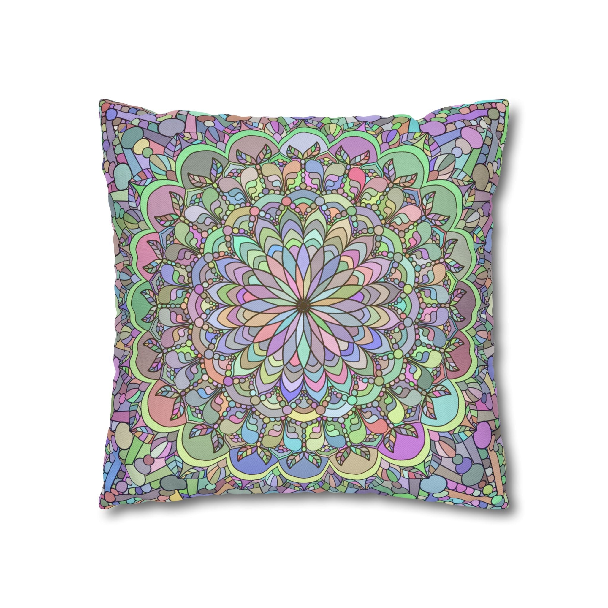 Spun Polyester Square Pillowcase Mandala Art - Original Fine Art - Hand - drawn - Pastel colors - Blululi