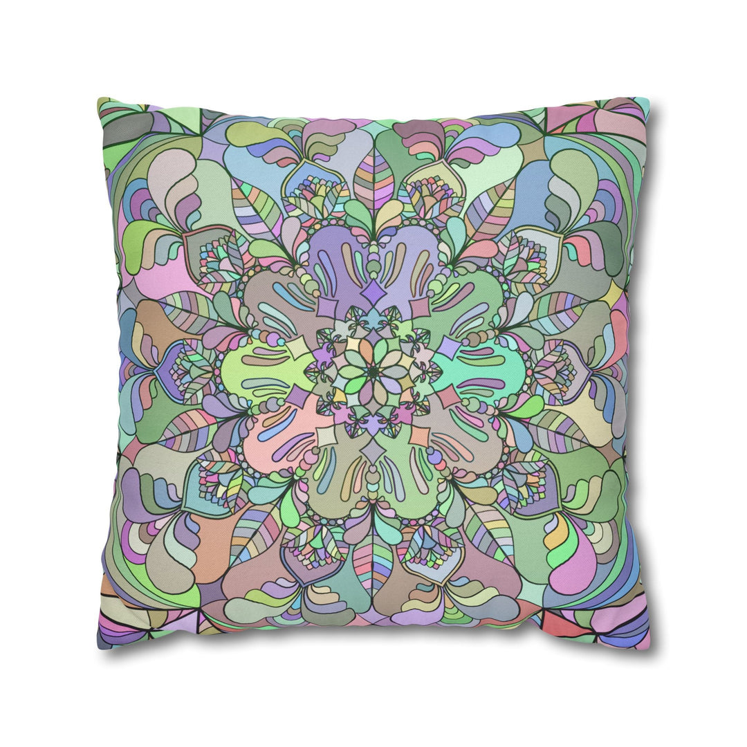 Spun Polyester Square Pillowcase Mandala Art - Original Fine Art - Hand - drawn - Pastel colors - Blululi