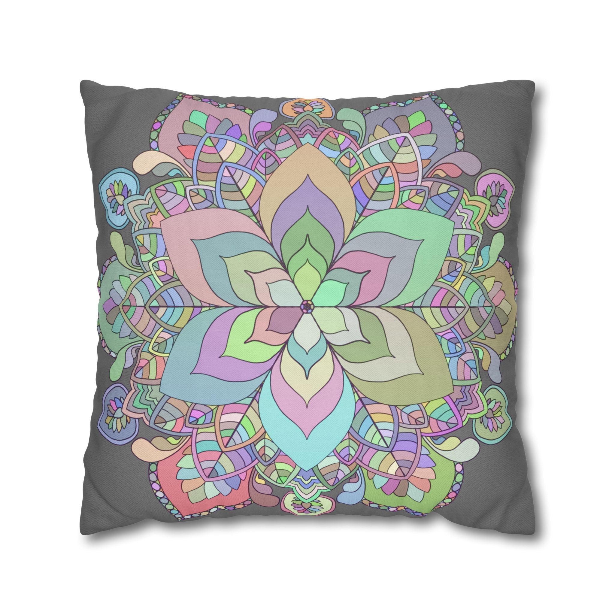 Spun Polyester Square Pillowcase Mandala Art - Original Fine Art - Hand - drawn - Pastel colors - Blululi