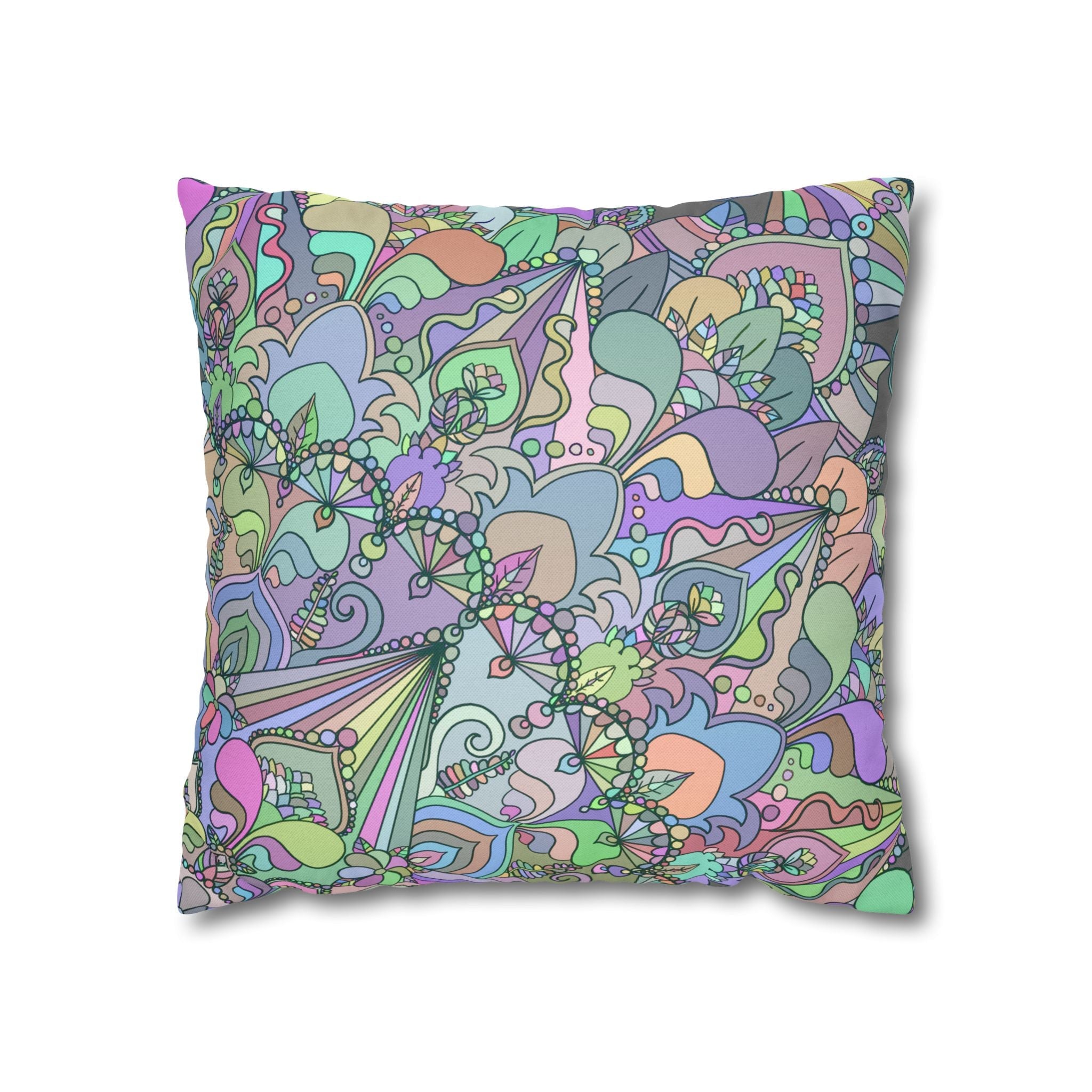 Spun Polyester Square Pillowcase Mandala Art - Original Fine Art - Hand - drawn - Pastel colors - Blululi