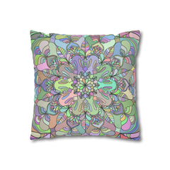 Spun Polyester Square Pillowcase Mandala Art - Original Fine Art - Hand - drawn - Pastel colors - Blululi