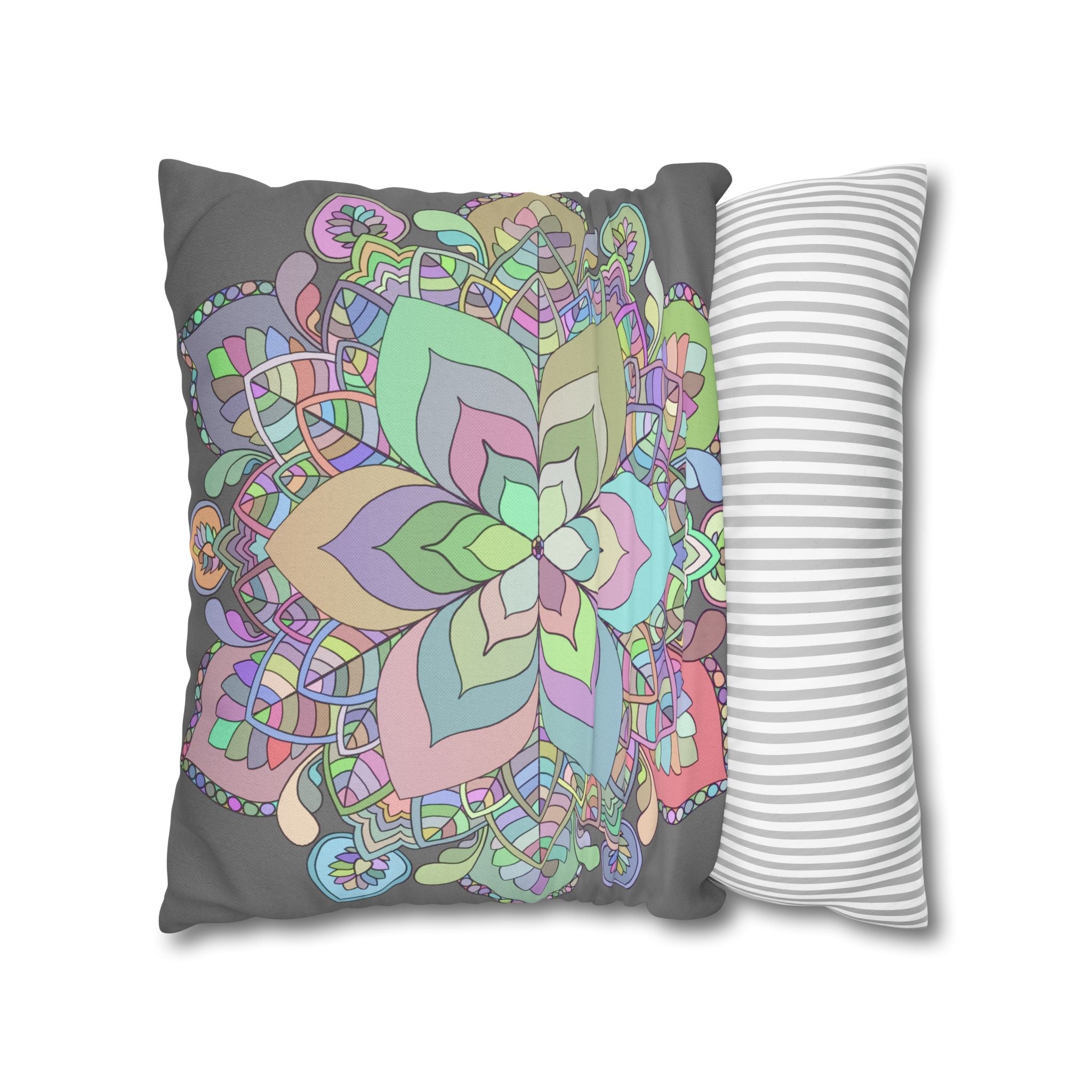 Spun Polyester Square Pillowcase Mandala Art - Original Fine Art - Hand - drawn - Pastel colors - Blululi