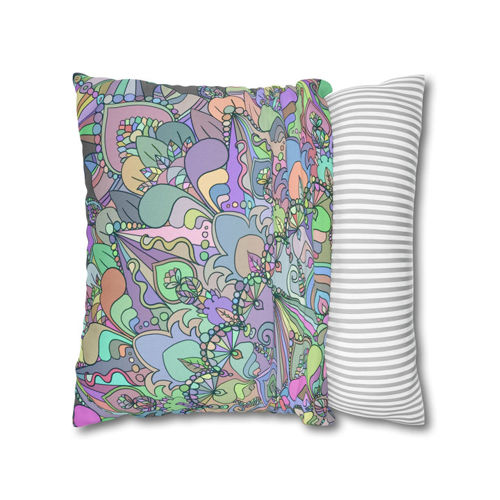 Spun Polyester Square Pillowcase Mandala Art - Original Fine Art - Hand - drawn - Pastel colors - Blululi