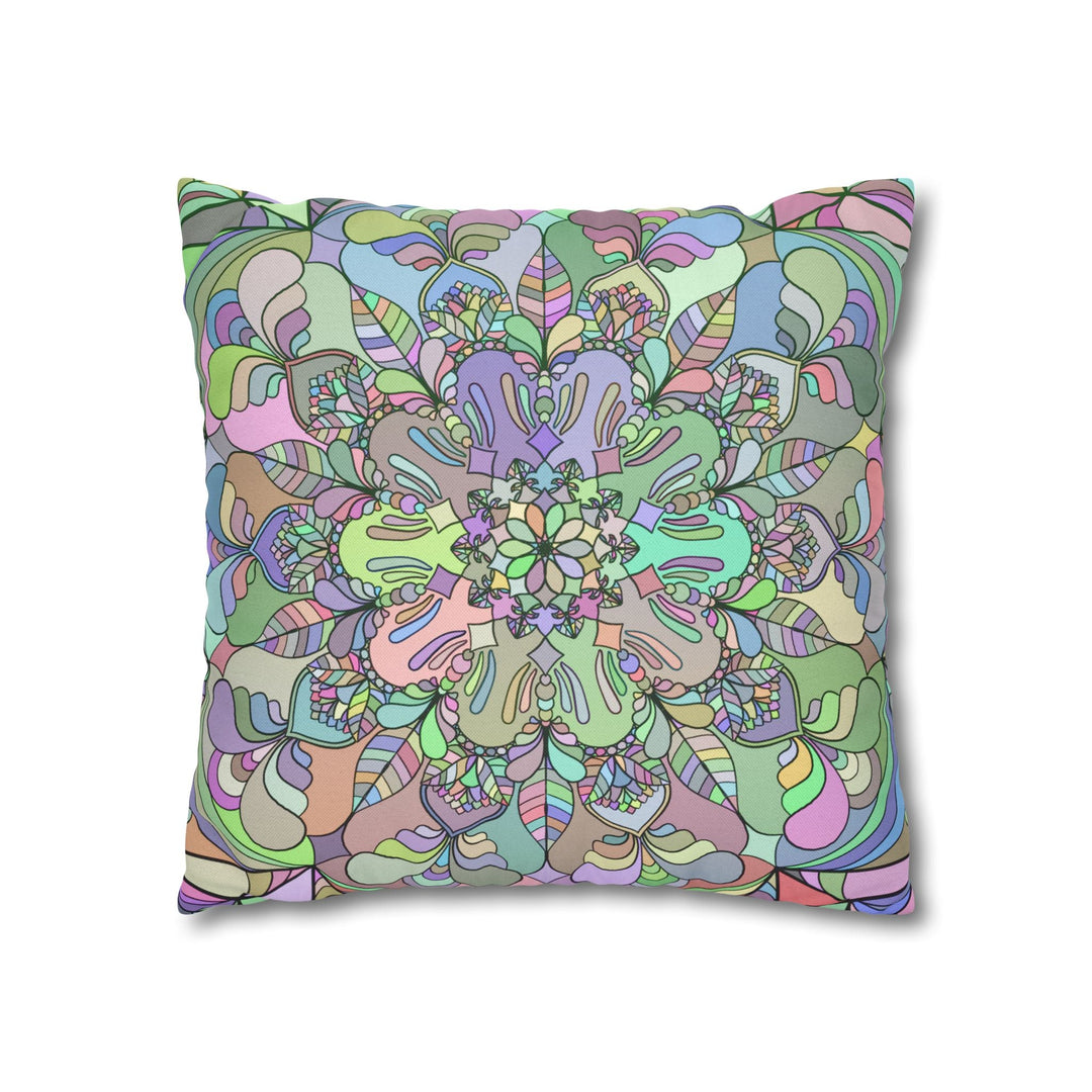 Spun Polyester Square Pillowcase Mandala Art - Original Fine Art - Hand - drawn - Pastel colors - Blululi