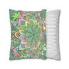 Spun Polyester Square Pillowcase Mandala Art - Original Fine Art - Hand - drawn - Pastel colors, Light Moss Green - Blululi