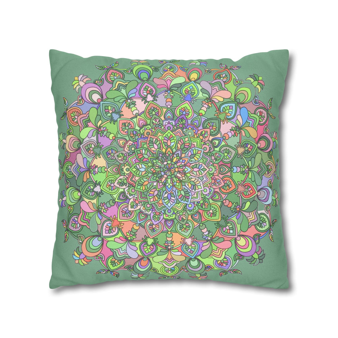 Spun Polyester Square Pillowcase Mandala Art - Original Fine Art - Hand - drawn - Pastel colors, Light Moss Green - Blululi