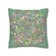 Spun Polyester Square Pillowcase Mandala Art - Original Fine Art - Hand - drawn - Pastel colors, Light Moss Green - Blululi