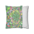 Spun Polyester Square Pillowcase Mandala Art - Original Fine Art - Hand - drawn - Pastel colors, Light Moss Green - Blululi