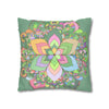 Spun Polyester Square Pillowcase Mandala Art - Original Fine Art - Hand - drawn - Pastel colors, Light Moss Green - Blululi