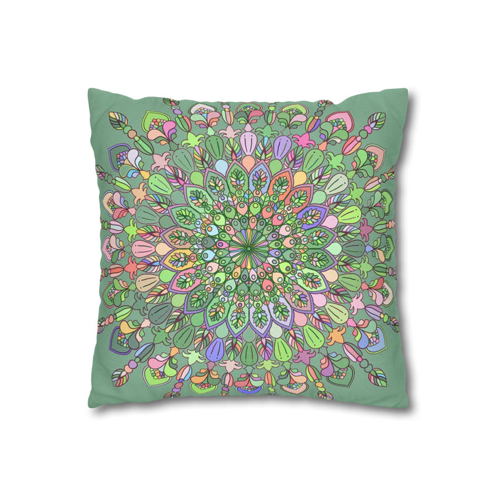 Spun Polyester Square Pillowcase Mandala Art - Original Fine Art - Hand - drawn - Pastel colors, Light Moss Green - Blululi