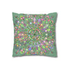 Spun Polyester Square Pillowcase Mandala Art - Original Fine Art - Hand - drawn - Pastel colors, Light Moss Green - Blululi