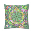 Spun Polyester Square Pillowcase Mandala Art - Original Fine Art - Hand - drawn - Pastel colors, Light Moss Green - Blululi