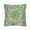 Spun Polyester Square Pillowcase Mandala Art - Original Fine Art - Hand - drawn - Pastel colors, Light Moss Green - Blululi