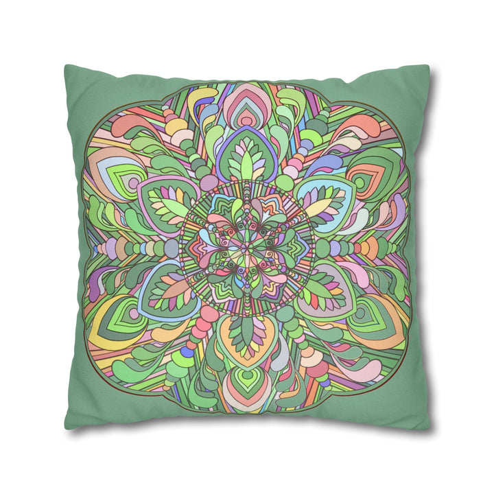 Spun Polyester Square Pillowcase Mandala Art - Original Fine Art - Hand - drawn - Pastel colors, Light Moss Green - Blululi