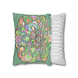 Spun Polyester Square Pillowcase Mandala Art - Original Fine Art - Hand - drawn - Pastel colors, Light Moss Green - Blululi