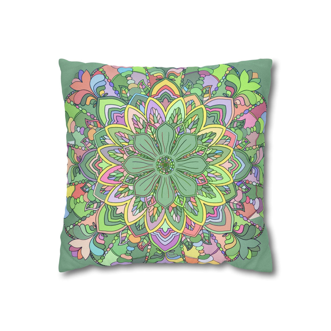 Spun Polyester Square Pillowcase Mandala Art - Original Fine Art - Hand - drawn - Pastel colors, Light Moss Green - Blululi